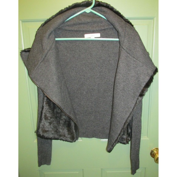 Ann Taylor LOFT Faux Fur Wool Blend Sweater Jacket Black Grey Size S - Picture 5 of 8